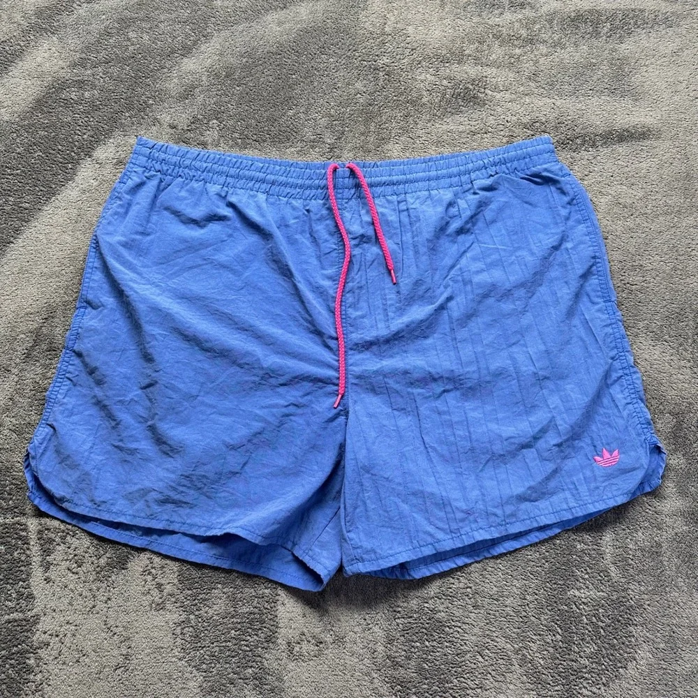 Vintage Adidas Trefoil Swim Shorts Mens Large Nylon Blue Pink Drawstring 5
